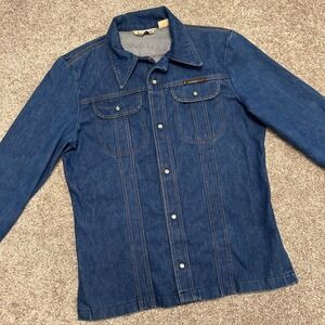 Vintage Sedgefield Denim Jacket Men Size Large Made in USA Pearl Snap Rockabilly